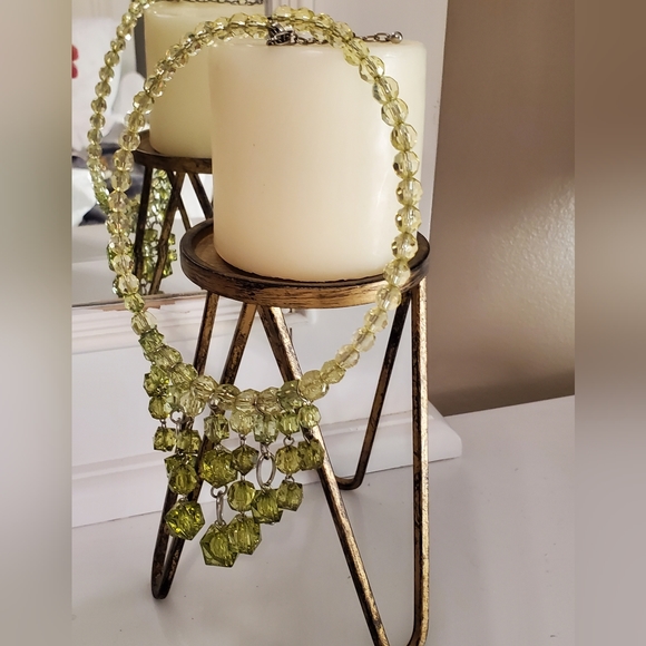Vintage lucite faceted peridot green choker bib statement necklace 80's 90's euc - Picture 7 of 16